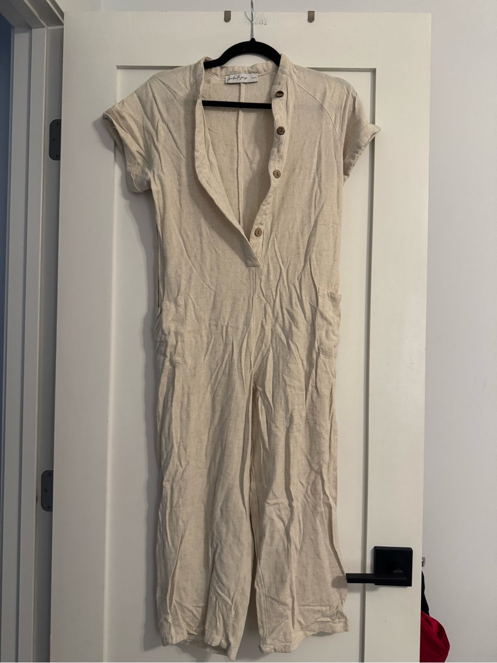 Petal & Pup Cream Short-Sleeve Linen Jumpsuit